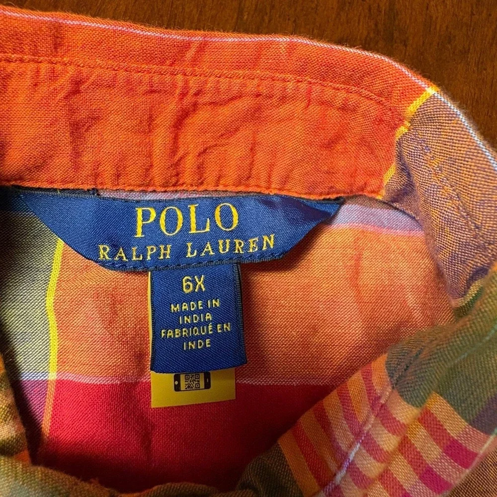 Polo Ralph Lauren Girls Plaid Button Front Shirt Dress 6X Belted